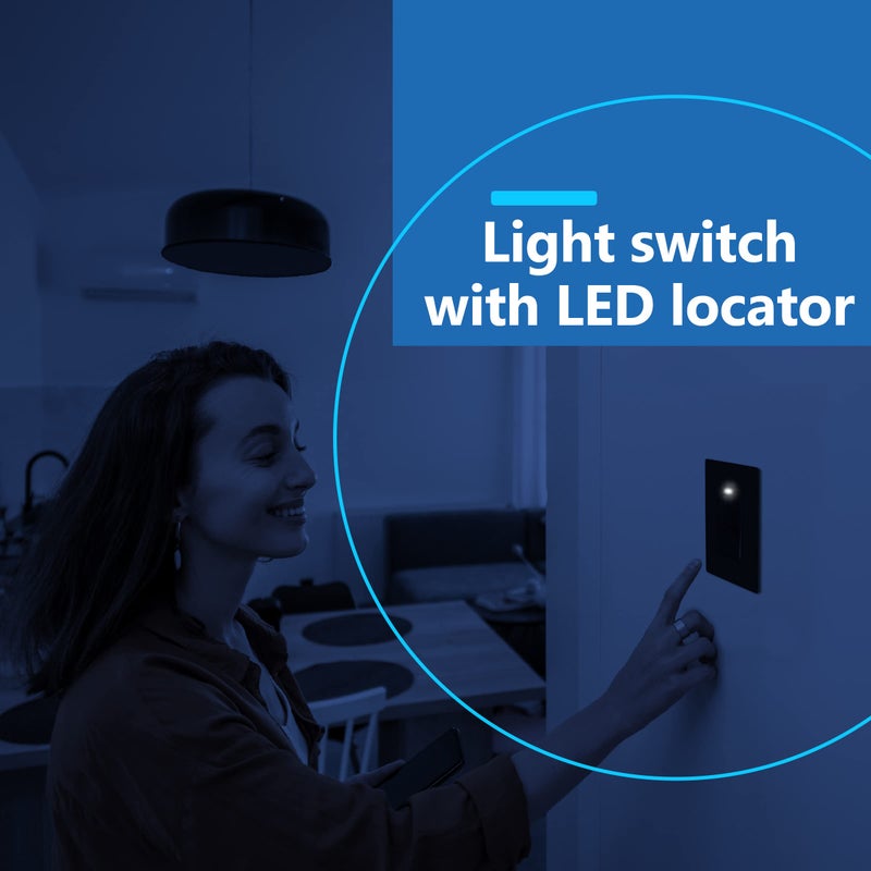 LIDER Lighted Decorator Switch, Residential Grade and UL Listed, Paddle Light Switch with Locator Light, Matte Finish Rocker Switch, Minimalist Design, 1-Pole, 3-Wire, 15A 120-277VAC, Black - Image 5
