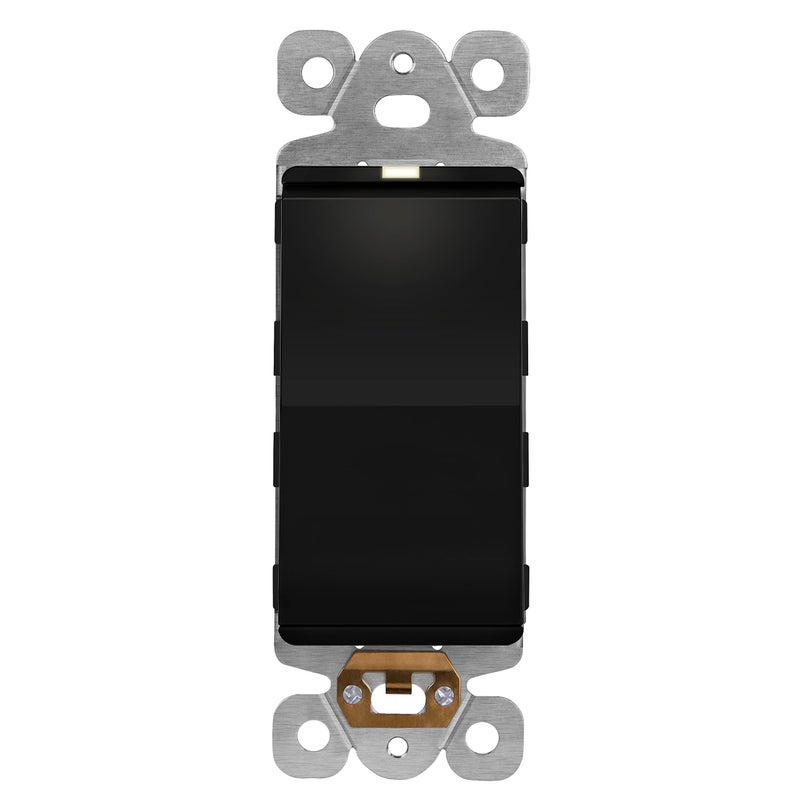 LIDER Lighted Decorator Switch, Residential Grade and UL Listed, Paddle Light Switch with Locator Light, Matte Finish Rocker Switch, Minimalist Design, 1-Pole, 3-Wire, 15A 120-277VAC, Black - Image 1