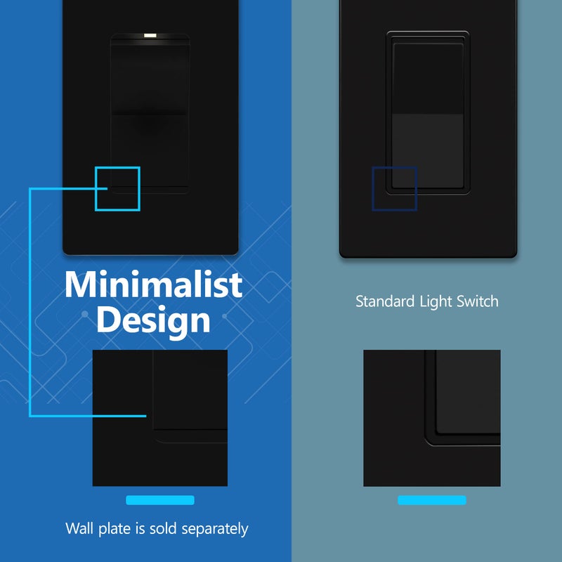 LIDER Lighted Decorator Switch, Residential Grade and UL Listed, Paddle Light Switch with Locator Light, Matte Finish Rocker Switch, Minimalist Design, 1-Pole, 3-Wire, 15A 120-277VAC, Black - Image 4