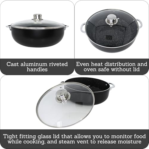 IMUSA 69Qt BistroCera Aluminum Speckled Black Ceramic Caldero with Glass Lid Nonstick Dutch Oven Pot for Rice Family Meals and Traditional Cooking Black - Image 3