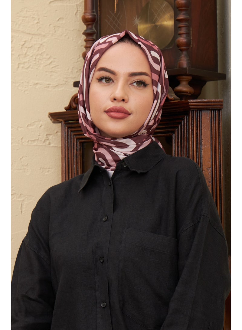 شال نسائي قطني فيسكوز حلزوني أحمر عنابي – ناعم وخفيف بتصميم مطبوع عصري 3015-2 - Image 4