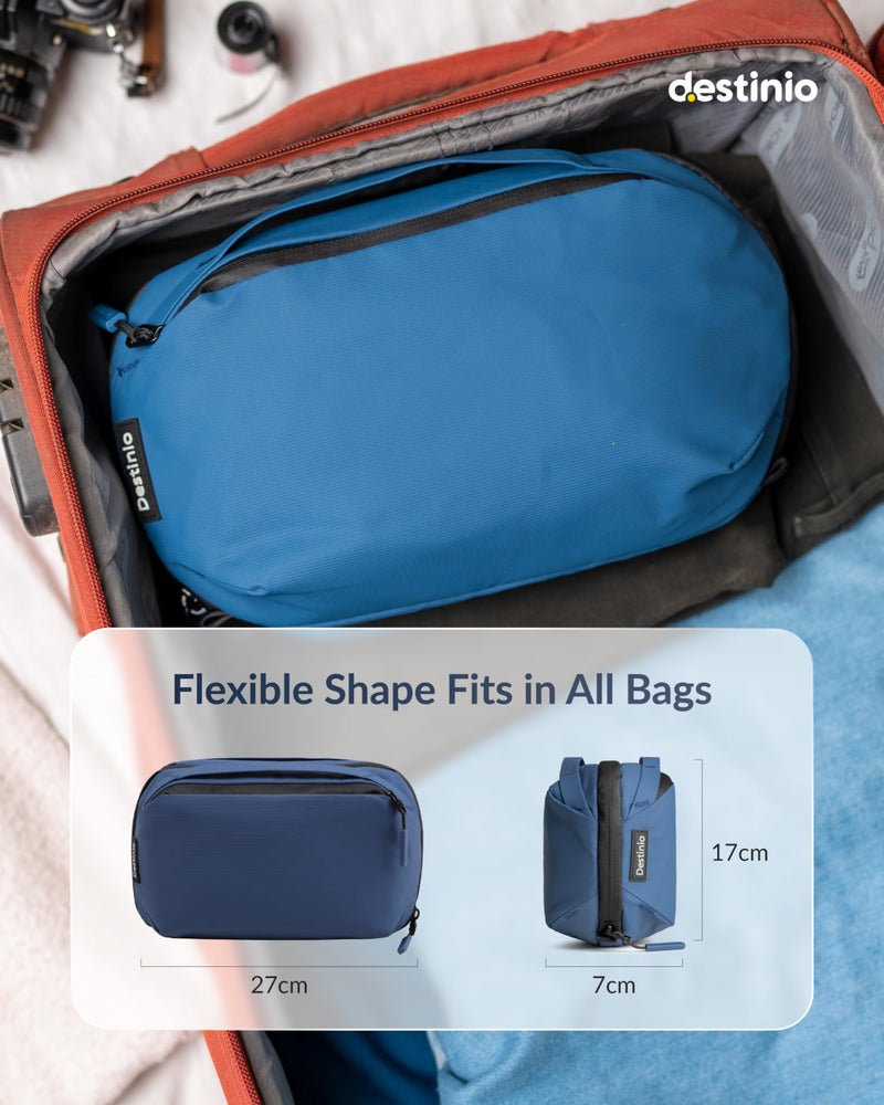 Destinio Nylon Tech Organizer Pouch- Waterproof Padded Electronic Gadget Bag for USB Cable,Travel Adapter, Laptop Mobile Charger, Power Bank, Ear Phones,Hard Disk, Digital Accessories Organiser(Blue) - Image 4