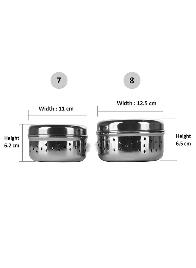 Sumeet Stainless Steel Hole Puri Dabbas/Sprout Maker/Flat Canisters With Air Ventilation Size No.7-11 Cm Dia & No. 8-12.5 Cm Dia, Blue-Violet - Image 4