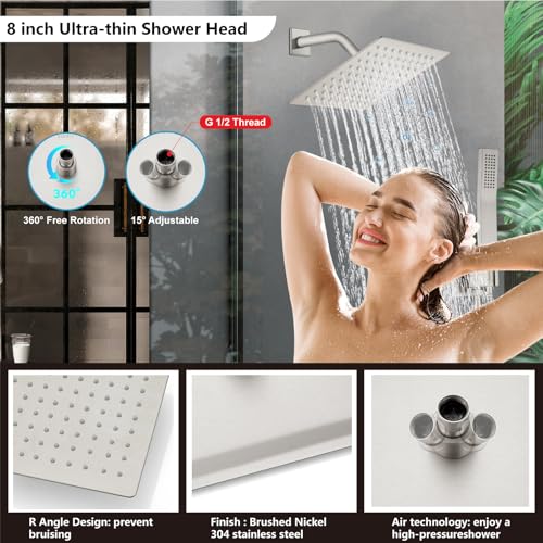 Midanya Shower Faucet Set,Wall Mount Shower System with Square Rain Shower Head and Hand Sprayer, Rough-in Valve Body and Trim Kit Included,10 Inch,Brushed Gold - Image 3