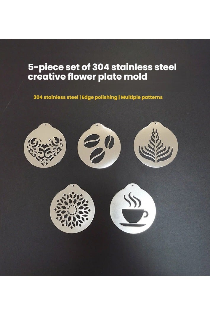 general Set of 5 Pieces DIY Mold Stainless Steel Latte Art Sheet Coffee Printing Board Latte Art Sheet Portable Coffee Latte Art Tool - Image 1