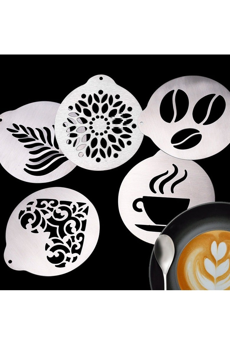 general Set of 5 Pieces DIY Mold Stainless Steel Latte Art Sheet Coffee Printing Board Latte Art Sheet Portable Coffee Latte Art Tool - Image 2