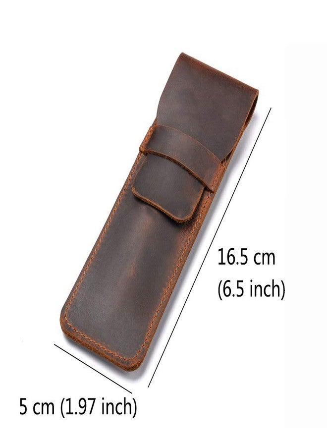 Jurxy Leather Pen Case Holder Handmade Fountain Multi Pens Pouch Crazy Horse Leather Pen Protective Sleeve Cover - Brown - Image 2