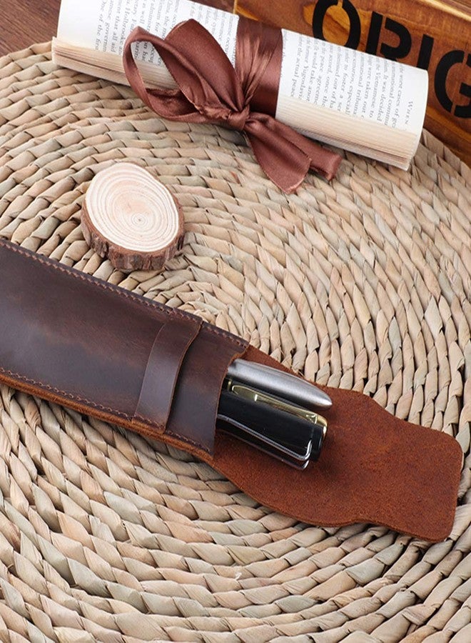 Jurxy Leather Pen Case Holder Handmade Fountain Multi Pens Pouch Crazy Horse Leather Pen Protective Sleeve Cover - Brown - Image 4