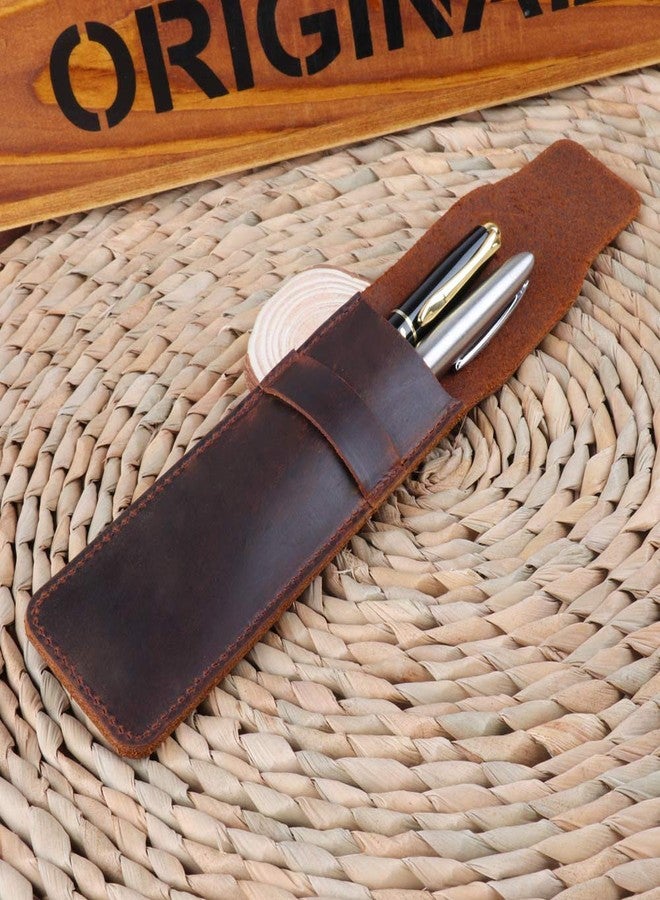 Jurxy Leather Pen Case Holder Handmade Fountain Multi Pens Pouch Crazy Horse Leather Pen Protective Sleeve Cover - Brown - Image 3