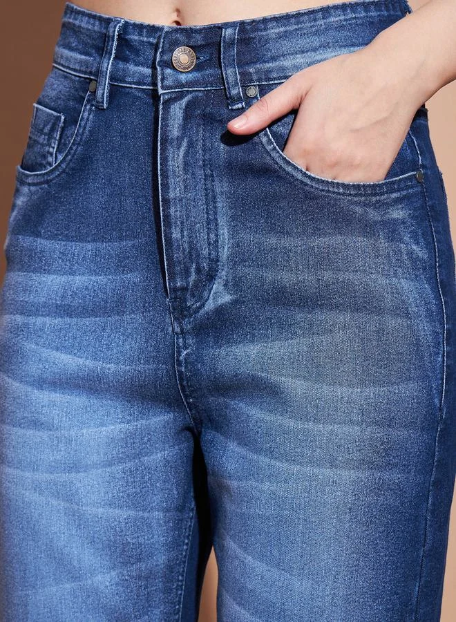 SASSAFRAS High Rise Frayed Edge Slim Fit Jeans by Styli