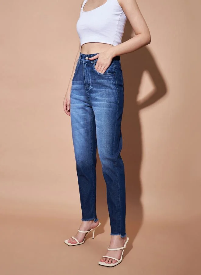 SASSAFRAS High Rise Frayed Edge Slim Fit Jeans by Styli