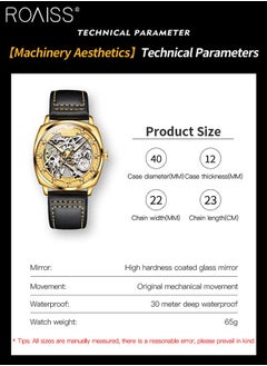 roaiss Leather Strap Hollow Mechanical Watch for Men, Analog Display Round Dial, Waterproof Luminous Wristwatch, Fashionable Luxurious Gift for Male  - Image 4