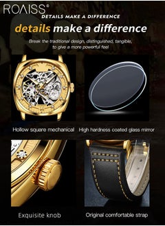 roaiss Leather Strap Hollow Mechanical Watch for Men, Analog Display Round Dial, Waterproof Luminous Wristwatch, Fashionable Luxurious Gift for Male  - Image 5