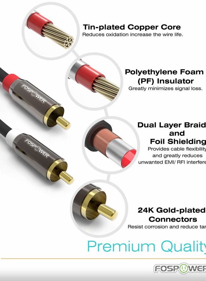 FosPower (3m / 10ft) 2 RCA M/M Stereo Audio Cable [24K Gold Plated | Copper Core] 2RCA Male to 2RCA Male [Left/Right] Premium Sound Quality Plug - Image 3