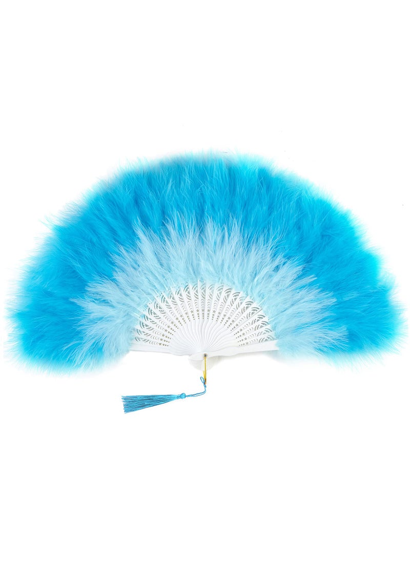 BABEYOND BABEYOND Marabou Feather Fan 20s Vintage Folding Fan Flapper Hand Fan for Costume Dancing Show Tea Party Wedding Decoration Gradient Blue 