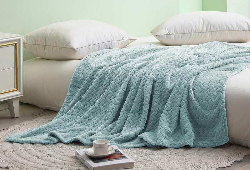 Vas Collections Premium Plush Double Blanket with Leaf Jacquard 300 GSM Lightweight Cozy Soft for Bed Sofa Couch Travel Camping 220x230 cm or 86x90 inches
