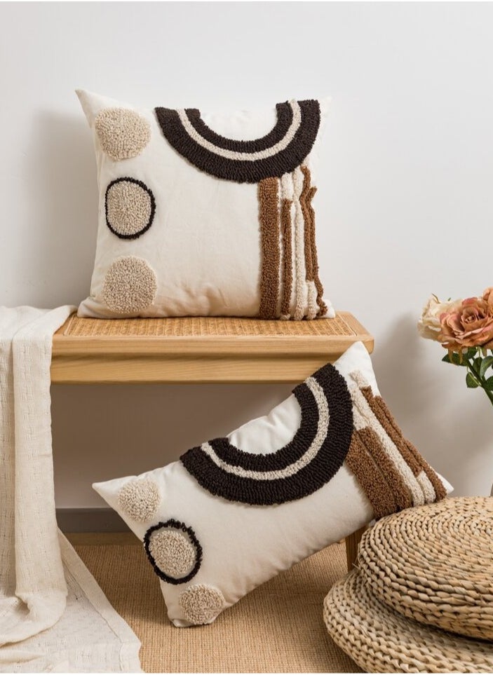 AL-HRAER - One Piece Of Embroidered Cotton Cushion Cover with Bohemian Embroidered And Furry Patterns Soft And Elegant And Modern Feeling Without Filling - Image 1