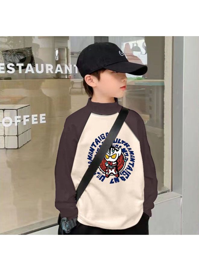 Children's Thermal Long-sleeve T-shirt For Boys, Spring And Autumn Half-high Collar Base Shirt, Big Kids' Baby Printed Fashion Top Trendy