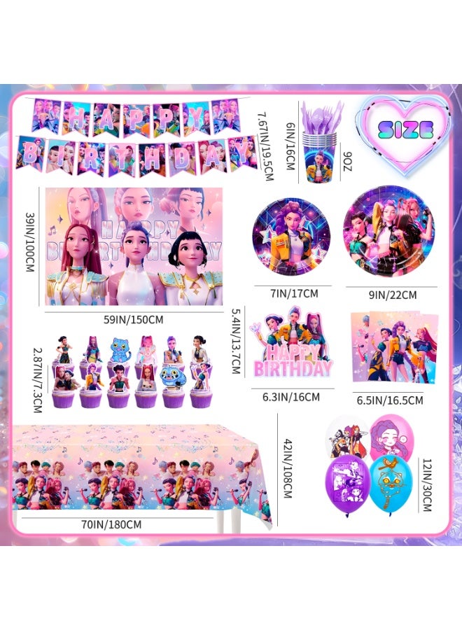 FRUITFUL PARTY KPop Demon Hunters Birthday Party Decorations for 10 Guests, 112pcs HUNTR/X Party Tableware Set - KPop Demon Hunters Party Backdrop Balloon Banner Tablecloth Cake Toppers etc KPop Demon Hunters Party Decoration Supplies - Image 3