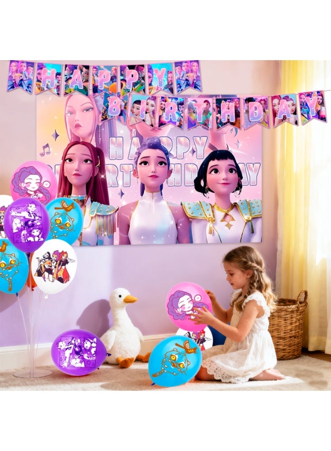 FRUITFUL PARTY KPop Demon Hunters Birthday Party Decorations for 10 Guests, 112pcs HUNTR/X Party Tableware Set - KPop Demon Hunters Party Backdrop Balloon Banner Tablecloth Cake Toppers etc KPop Demon Hunters Party Decoration Supplies - Image 5