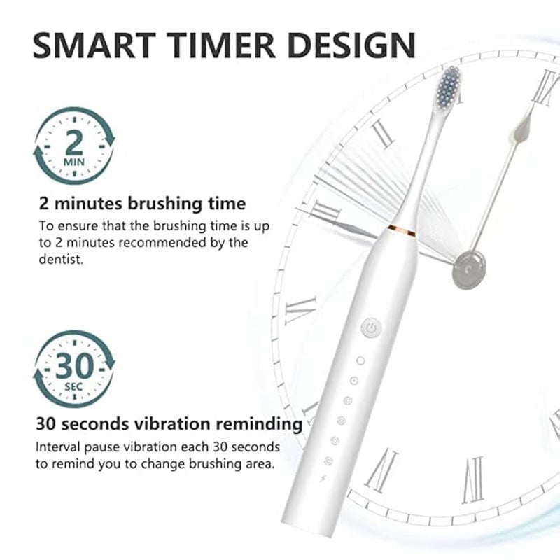 Electric Toothbrush Rechargeable Ideal for Adults, 6 Optional Modes Fast Charging Electric Ultrasonic Toothbrush with 2 min Build in Timer & 4 Replacement Brush Heads (Multi, pack of 1) - Image 5
