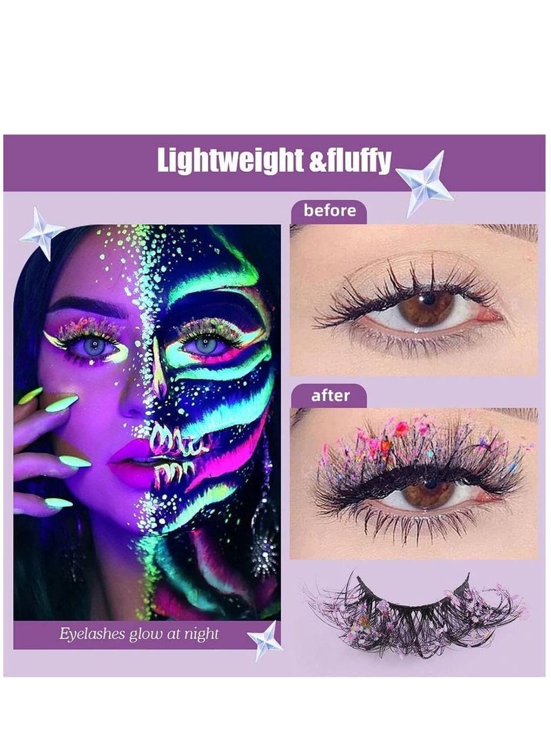 KASTWAVE 7 Pairs Night Luminous Glitter False Eyelashes Wispy Faux Mink Lashes Colored Eyelashes Dramatic Lashes for Party Stage Cosplay - Image 5