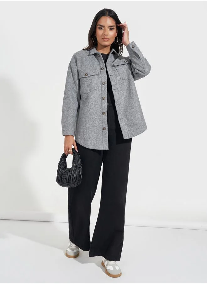 Styli Oversized Longline Wool Like Shacket