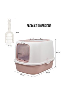 NNC PETS Large cat toilet with Transparent door, Front entry and Top exit, Litter scoop and Splash-proof litter box for Odor control, 52 cm cat litter box for Indoor use, Portable and Space saving (Pink)  - Image 2