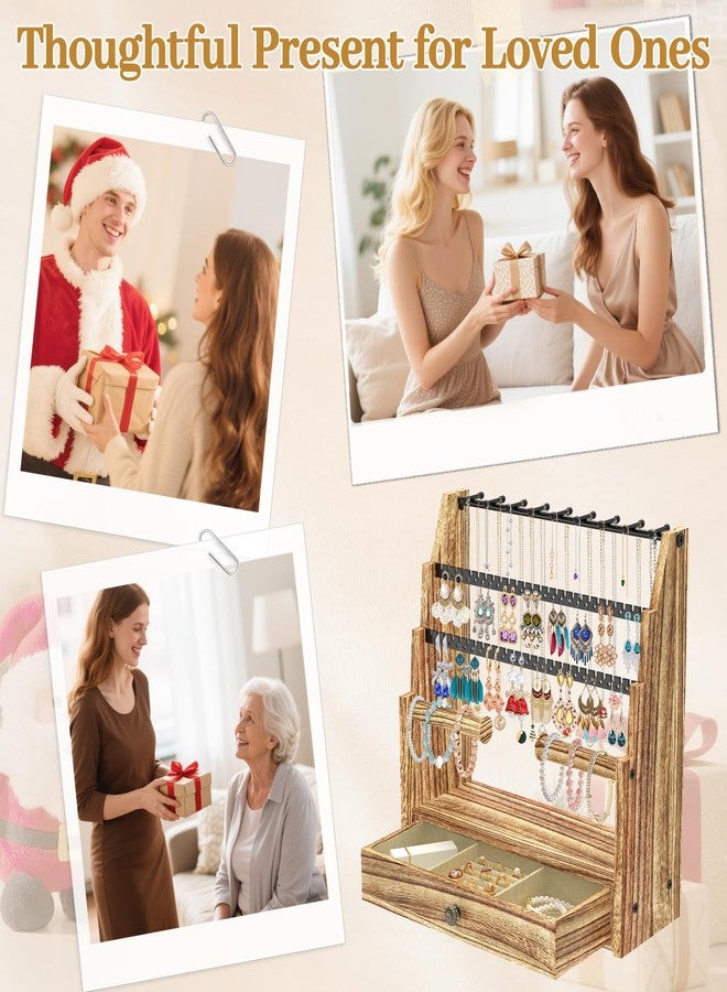 MODOWEY Jewelry Stand Necklace Earring Holder Organizer, Tiered Countertop Jewellery Tree with Ring Drawer, Wooden Bracelet Display Rack for Women Vendors, Organize 120+ Pieces Neatly & Within Reach - Image 5