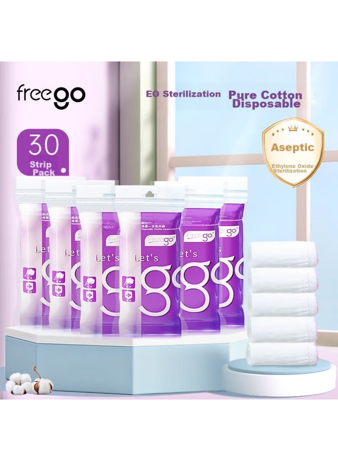 Free Go Freego Pure Cotton Disposable Underwear For Women, All-cotton, No-wash, Individually Wrapped, For Pregnant Women, Menstrual Period, Travel, Business Trip, White, 2xl, 30 Pieces - Image 1