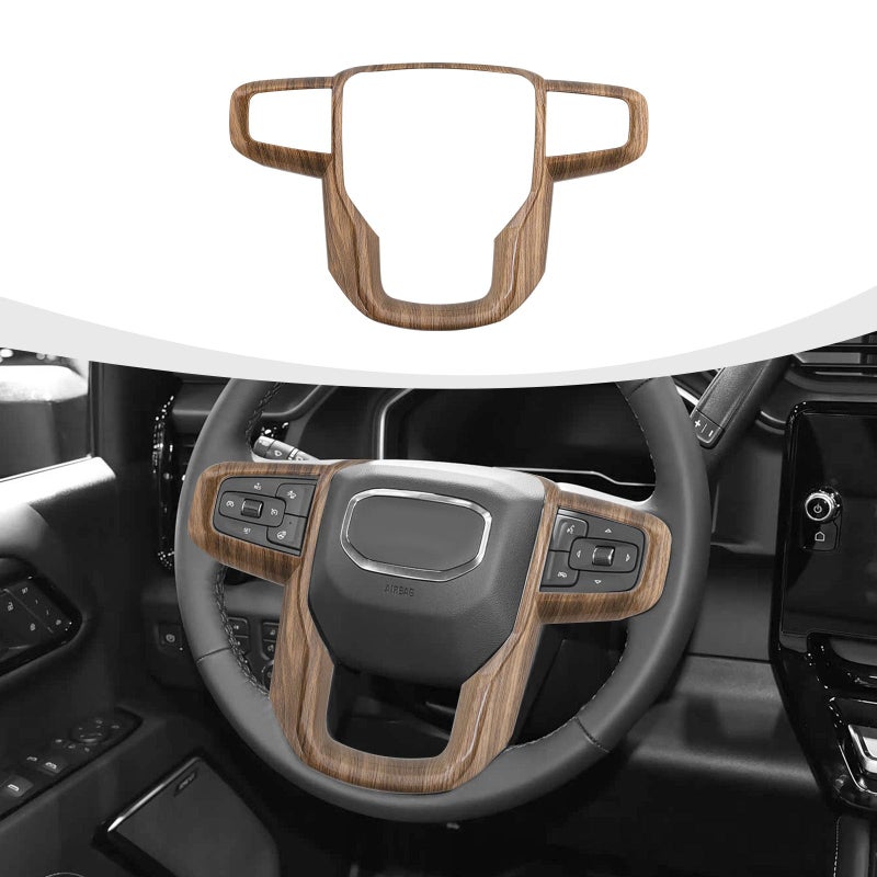 RAZPOY Steering Wheel Trim Cover Compatible with GMCSierra 1500 20192026 GMCSierra 2500HD3500HD 20202026 for GMCYukon 20212024 Wood Grain - Image 2
