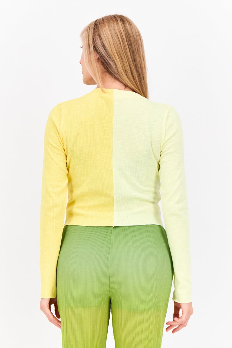 Bailey Rose Women Ribbed Two-tone Cardigan, Yellow - Image 3