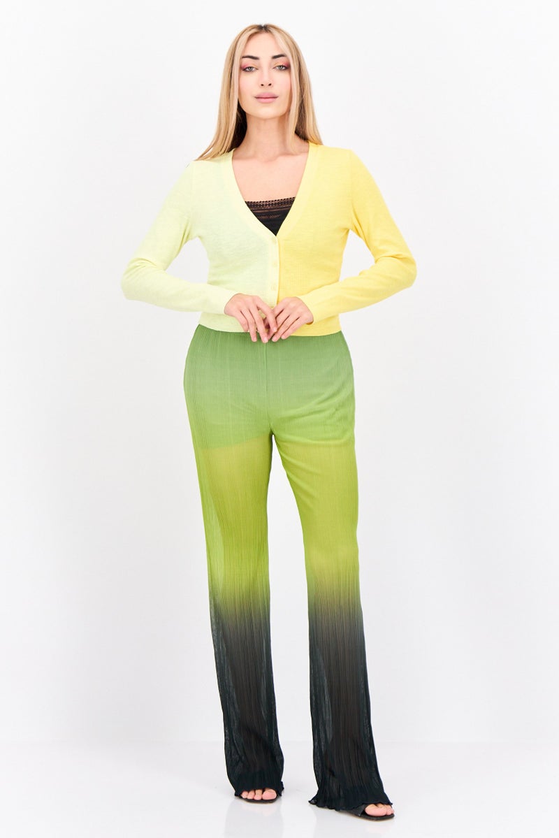 Bailey Rose Women Ribbed Two-tone Cardigan, Yellow - Image 4
