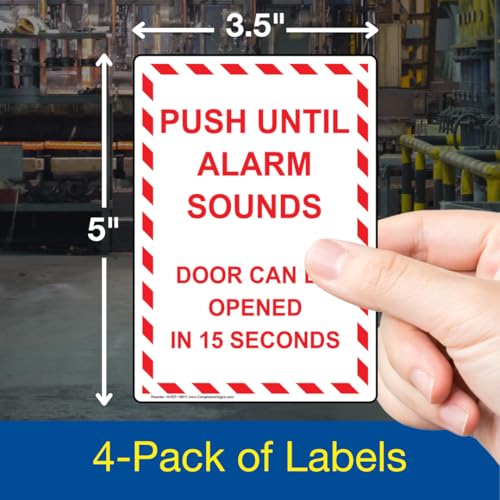 ComplianceSigns.com Vertical Push Until Alarm Sounds Door Can Be Opened in 15 Seconds Label Decal, 5x3.5 in. 4-Pack Vinyl for Enter/Exit - Image 2