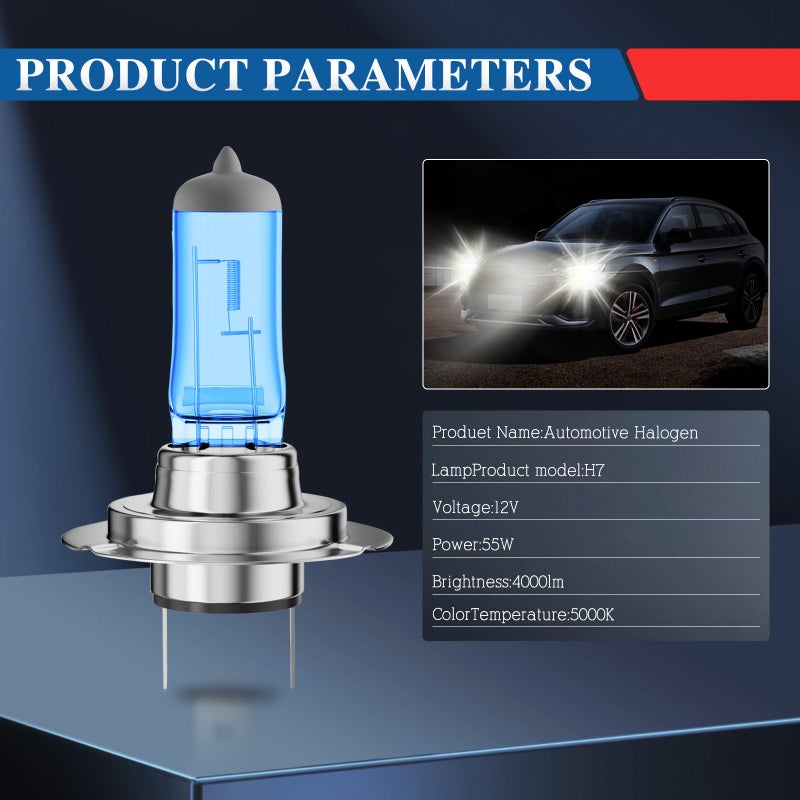 OKOENIEO مصابيح هالوجين H7، مصباح شعاع عالي أو شعاع منخفض أو مصباح ضباب، DC 12V 55W 5000K، 4000 لومن، مصابيح أمامية بيضاء، مصابيح أمامية للسيارة، مصباح أمامي عالي السطوع، عبوة من 2 - Image 3