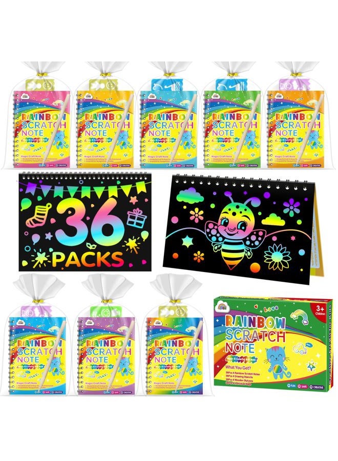 Zmlm Rainbow Scratch Party Favors Kids: Birthday Gifts Toy Bulk Art Notebook 36 Pack Paper Favor Girls Boys Craft Kit Pads Classroom Prizes - Image 1