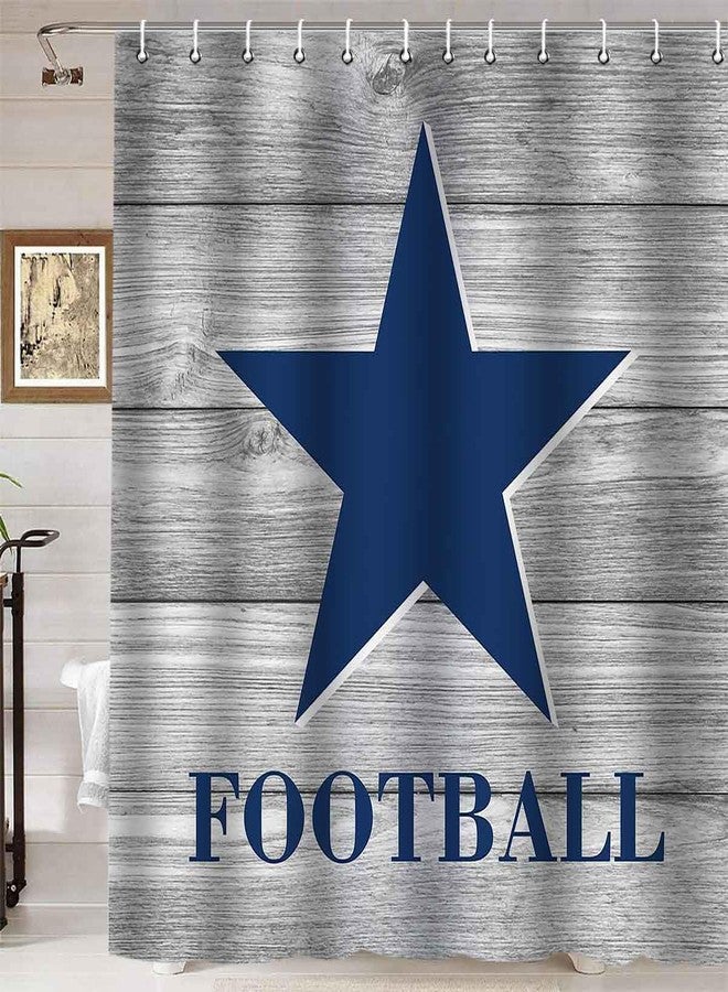 Namdeva American Football Shower Curtain, Navy Blue Texas Star Grey Rustic Wood Planks Athlete Championship Cool Sports Bathroom Decor for Fans Men, Waterproof Fabric Shower Curtain, 72 X 72 Inch - Image 1