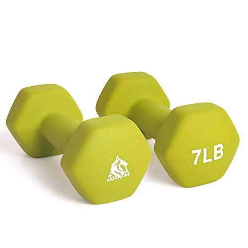 LIONSCOOL Neoprene Coated Dumbbell Weights (Mint Green 7lb Pair) - Image 1