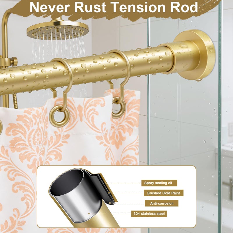 YNL Gold Shower Curtain Rod 32-80 Inch(2.7-6.6ft), Non Slip, Never Rust, No Drill Stainless Steel Spring Tension Shower Rod, Telescoping Curtain Rod for Bathroom Window Living Room - Image 2