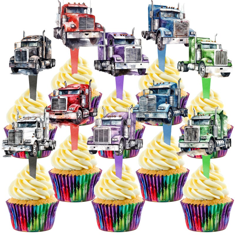 HaPiBiDesign 40 Pcs Semi Truck Cupcake Toppers - Semi Truck Party Decorations and Semi Truck Party Cupcake Toppers - Perfect for Semi Truck Birthday Cupcake Toppers  Trucking Baby Shower and Semi Truck Cake Decor - Image 1