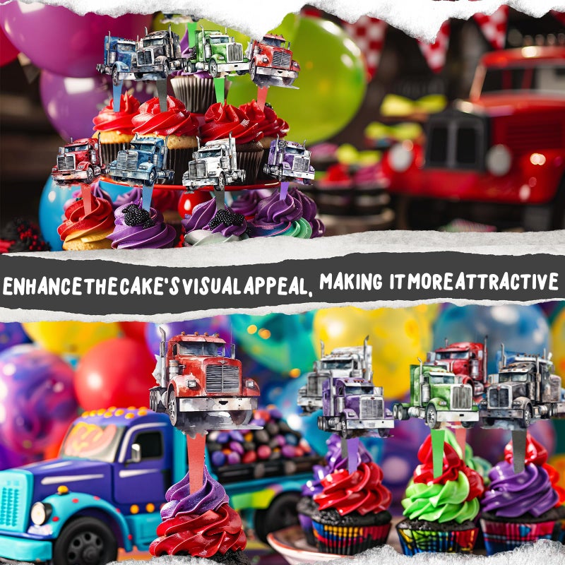 HaPiBiDesign 40 Pcs Semi Truck Cupcake Toppers - Semi Truck Party Decorations and Semi Truck Party Cupcake Toppers - Perfect for Semi Truck Birthday Cupcake Toppers  Trucking Baby Shower and Semi Truck Cake Decor - Image 5