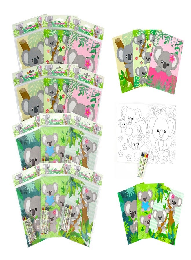 TINYMILLS Koalas Coloring Books for Kids with 12 Coloring Books and 48 Crayons, Koala Birthday Party Favors, Favor Bag Fillers, Classroom Rewards, Carnival Prizes Stocking Stuffers - Image 1
