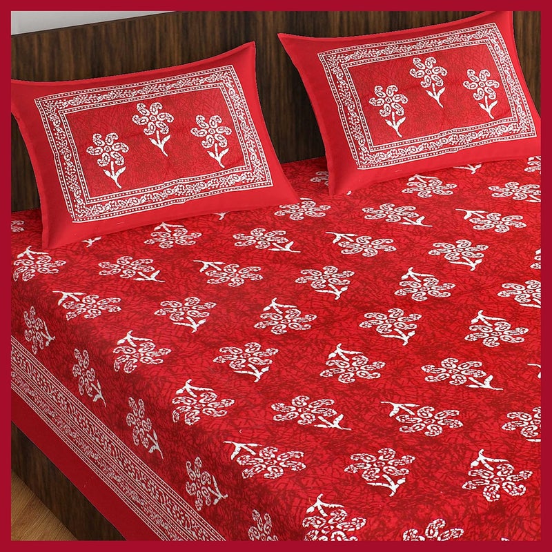 Meejoya Cotton Rajasthani Jaipuri Traditional King Size Double Bed Bedsheet with 2 Pillow Covers Jaipuri_186