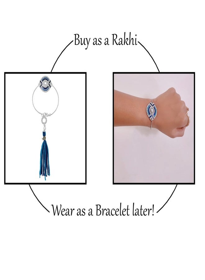 Mahi Bhaiya Bhabhi Rakhi Set Evil Eye Meenakari Work Rakhi for Brother and Bhabhi - Bracelet Style Lumba with Roli Chawal - RCOL1105342M - Image 4