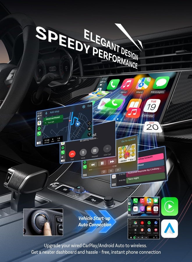 Ottocast Mini Cube 3.0 USB C Wireless CarPlay Adapter, Android Auto Wireless Adapter, Plug & Play with Fast Auto-Reconnect, Mini Car Adapter - Image 2