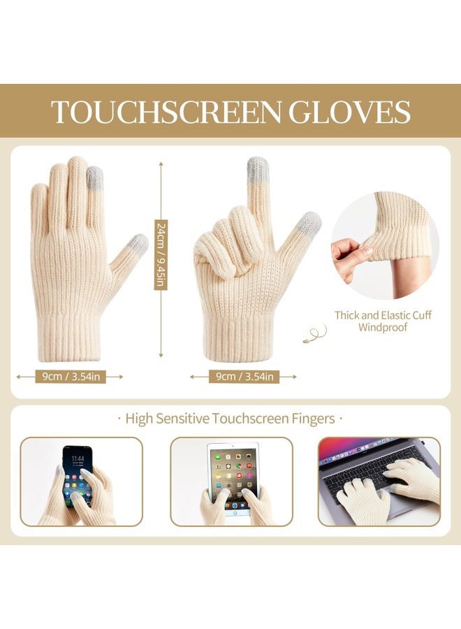 Coolprince Winter Beanie Hat Scarf Gloves Set for Women with Fleece Lined Womens Beanie with Pom Pom Long Scarf Neck Warmer Touchscreen Gloves for Women Men Oatmeal - Image 3