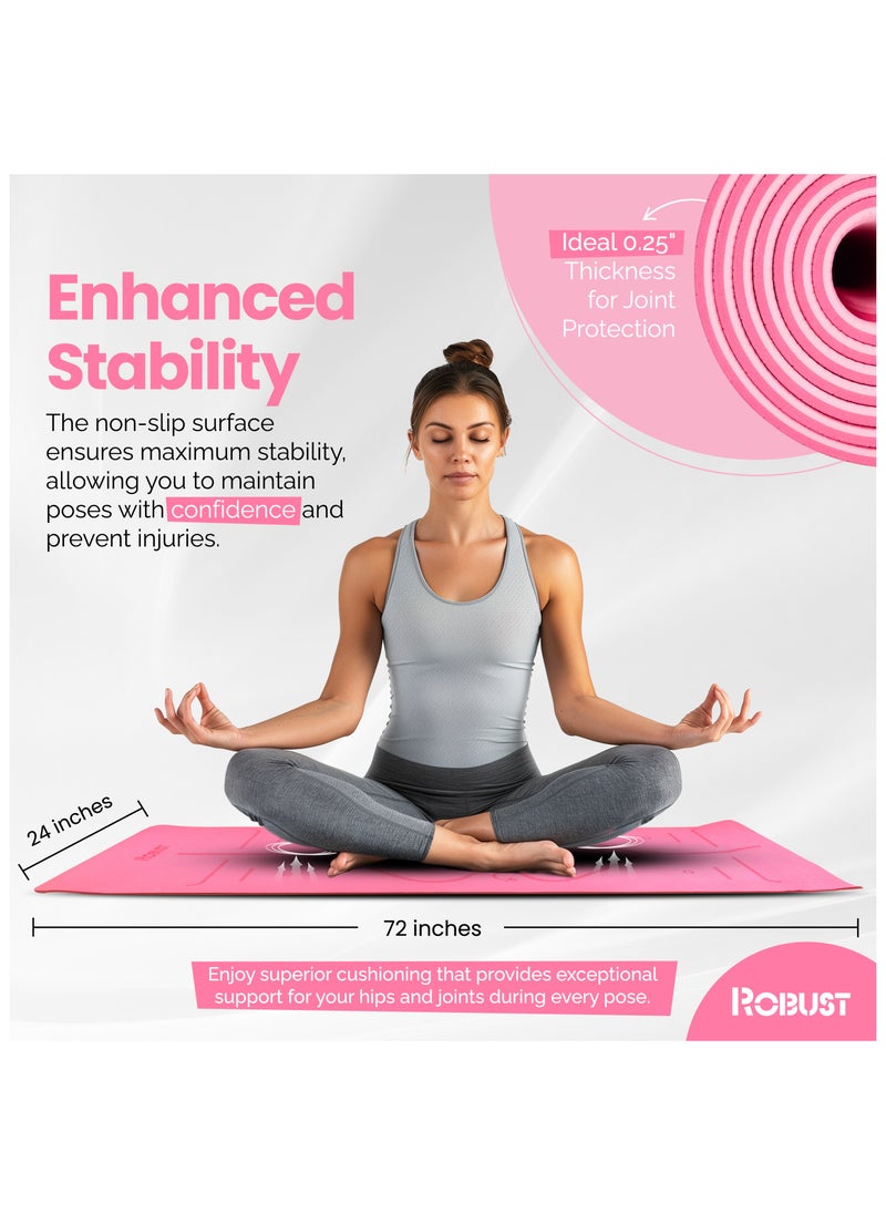 ROBUST Tpe Yoga Mat Double Layer Anti-Slip Eco Friendly Texture Surface (Size 183Cmx 61Cm) Sgs Certified Position Liens & Hanging Band, Home/Gym Workout Sports Exercise Sports Mattress - Pink  - Image 2