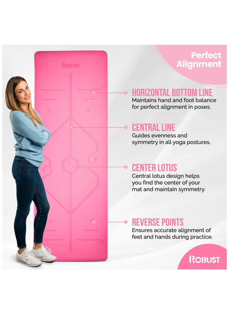 ROBUST Tpe Yoga Mat Double Layer Anti-Slip Eco Friendly Texture Surface (Size 183Cmx 61Cm) Sgs Certified Position Liens & Hanging Band, Home/Gym Workout Sports Exercise Sports Mattress - Pink  - Image 3