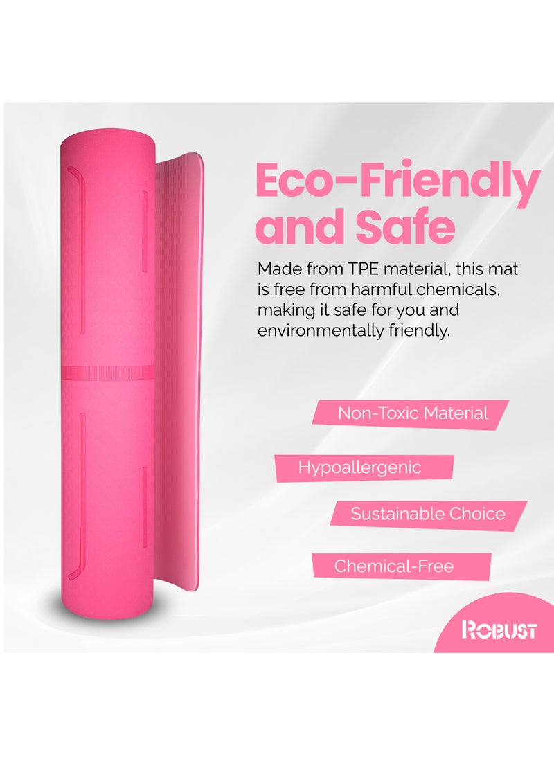 ROBUST Tpe Yoga Mat Double Layer Anti-Slip Eco Friendly Texture Surface (Size 183Cmx 61Cm) Sgs Certified Position Liens & Hanging Band, Home/Gym Workout Sports Exercise Sports Mattress - Pink  - Image 5