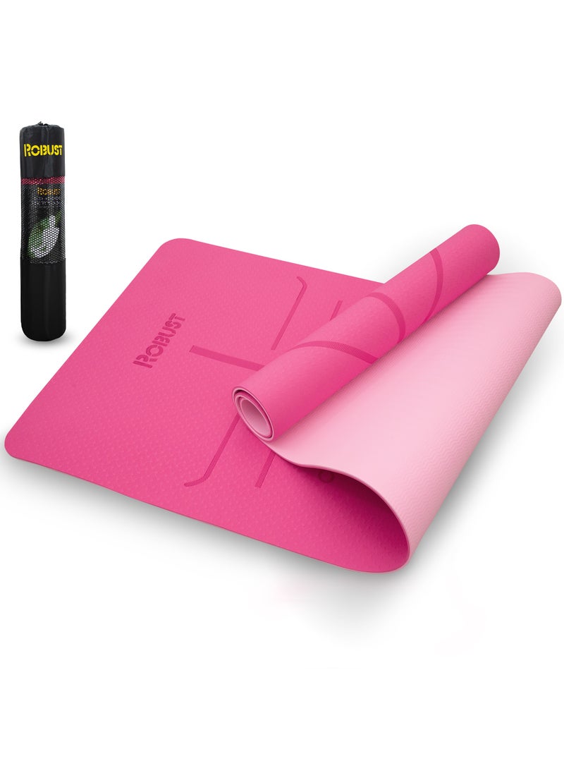 ROBUST Tpe Yoga Mat Double Layer Anti-Slip Eco Friendly Texture Surface (Size 183Cmx 61Cm) Sgs Certified Position Liens & Hanging Band, Home/Gym Workout Sports Exercise Sports Mattress - Pink  - Image 1